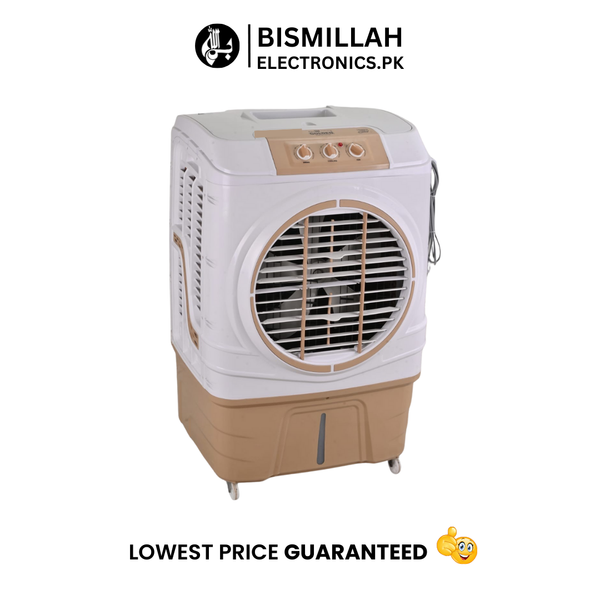 The BinBaz 7100 Air Cooler offers an efficient and powerful solution for cooling medium to large-sized rooms. With its heavy-duty motor, high-quality honeycomb pads, and imported water pump, it ensures optimal cooling performance.