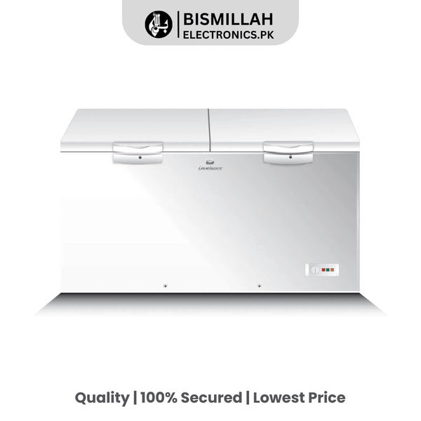 Discover the Dawlance Deep Freezer 91997 Signature Inverter Double Door. Featuring inverter technology for energy savings, LED internal lighting, and spacious dimensions (1230 x 775 x 880 mm), this freezer is ideal for all your food storage needs.