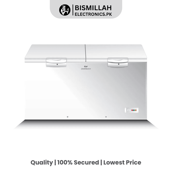 Discover the Dawlance Deep Freezer 91997 Signature Inverter Double Door. Featuring inverter technology for energy savings, LED internal lighting, and spacious dimensions (1230 x 775 x 880 mm), this freezer is ideal for all your food storage needs.