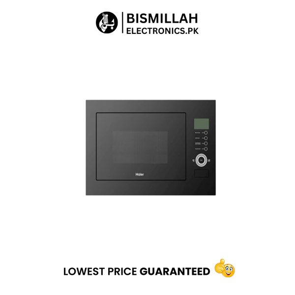The Haier Built-in Microwave Oven HMN-25NG24 is a sleek and modern 25-liter appliance designed for integrated kitchen setups. It offers versatile cooking with a combination of microwave, grill, and convection functions, powered by a 900W microwave output and a 1000W grill.