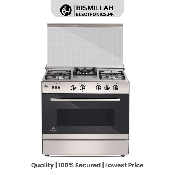 Discover the Nasgas Cooking Range EXM-334, featuring three super prime large burners, rust-free stainless steel construction, and a high sense thermostat. Ideal for efficient cooking in any home!