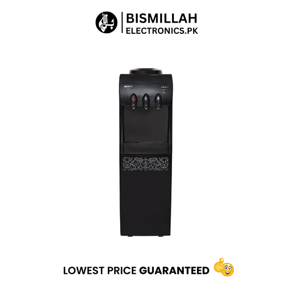 Orient Water Dispenser OWD-Icon 2 Black features a sleek and modern black design with a distinctive mesh pattern, making it a stylish addition to any home or office. It offers both hot and cold water dispensing options, catering to various needs.