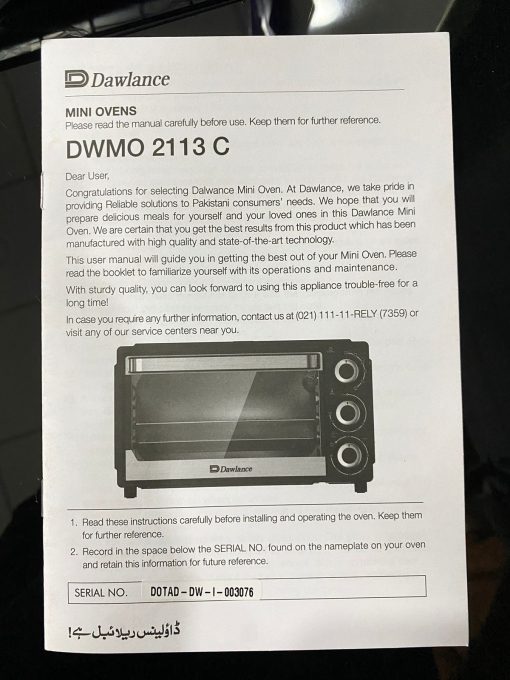 Dawlance Electric Oven DWMO-2113 C User Guide